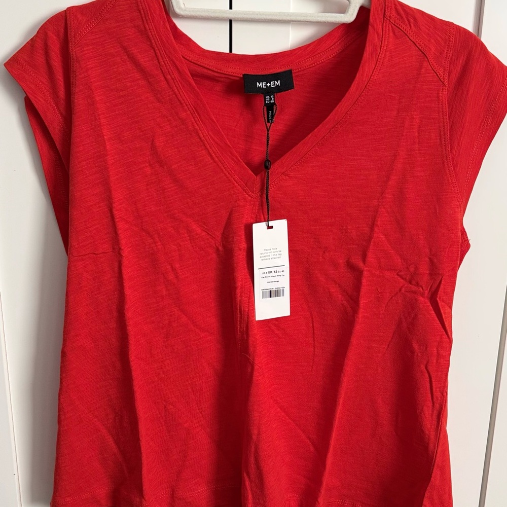 ME+EM Bright Red Short Sleeve V-Neck Top